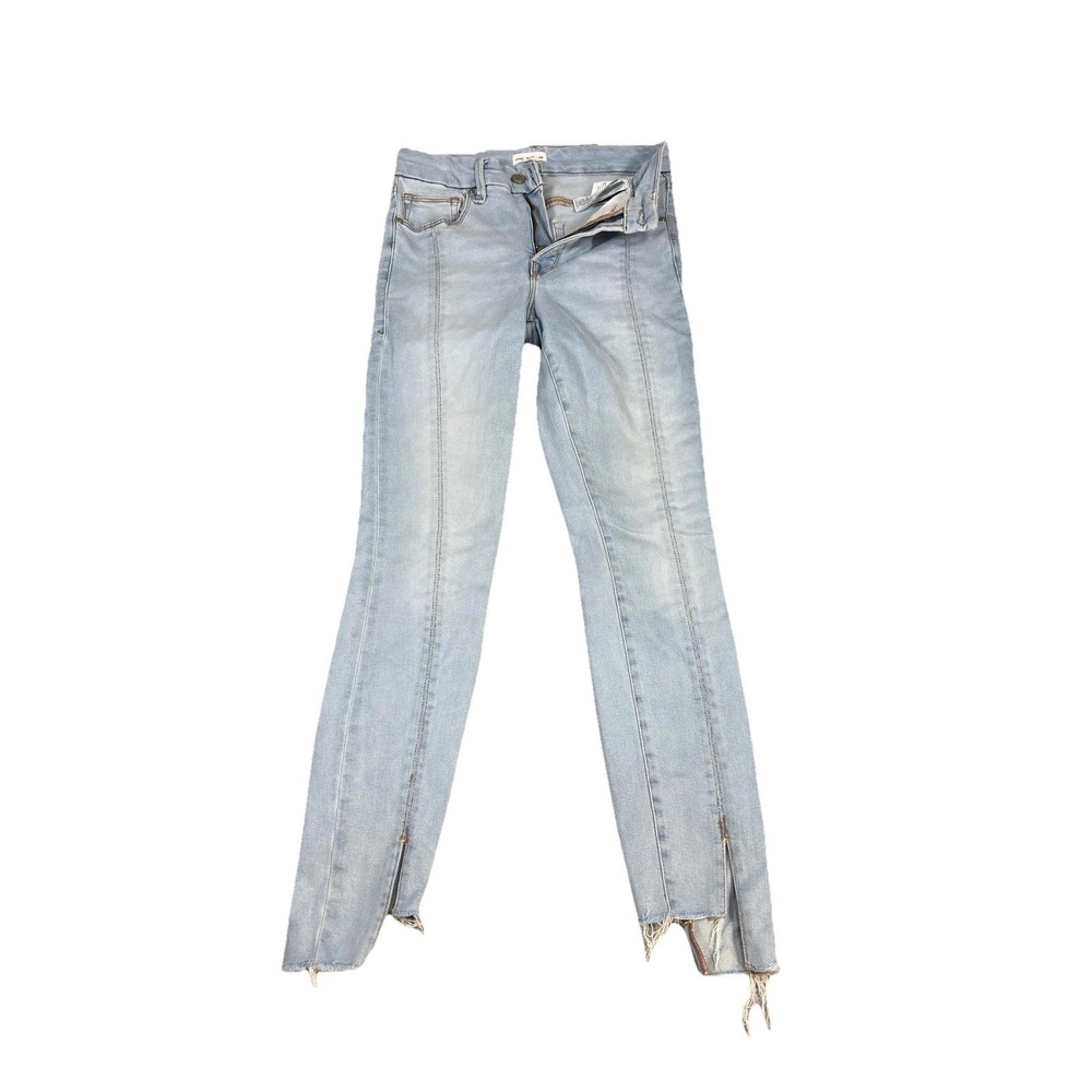Good American Jeans Womens 4 27 Light Wash‎ High Rise Skinny Raw Hem Ankle Slit